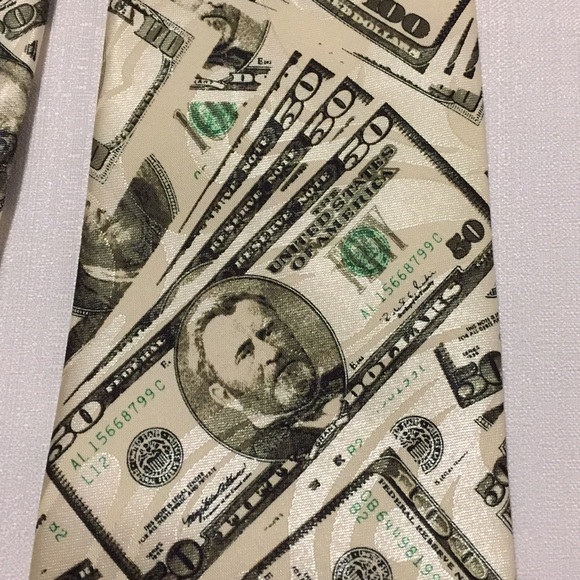 Money Theme $ 100 50 Bills Necktie Tie - Picture 2 of 7
